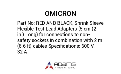 RED AND BLACK, Shrink Sleeve Flexible Test Lead Adapters (5 cm (2 in.) Long) for connections to non-safety sockets in combination with 2 m (6.6 ft) cables Specifications: 600 V, 32 A